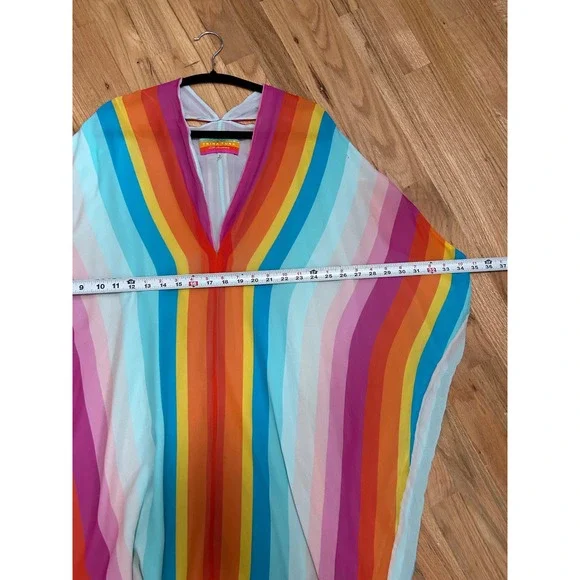 Trina Turk 25th Anniversary Rainbow Stripe Silk Lined Kaftan Tunic Dress Large - Picture 8 of 9